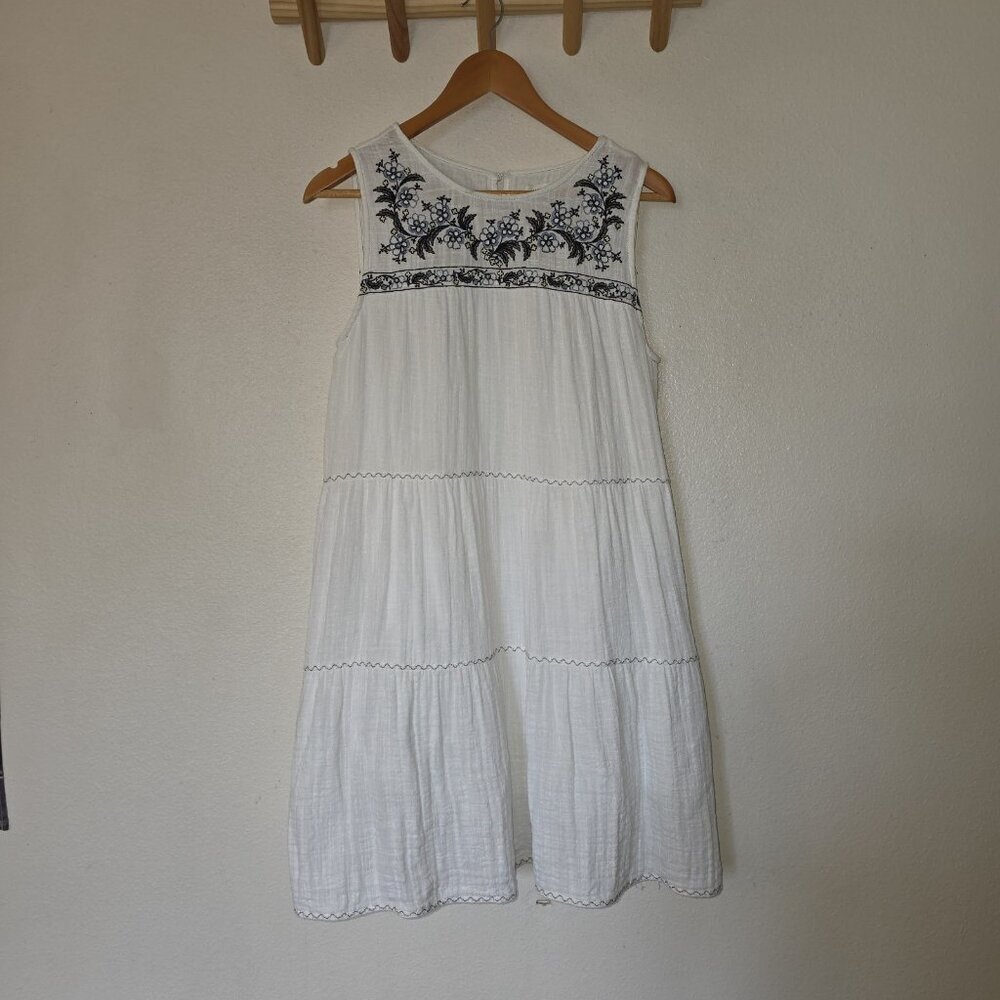 Max Studio White Embroidered Boho Cotton Midi Dress Small Sleeveless Summer - Picture 5 of 16